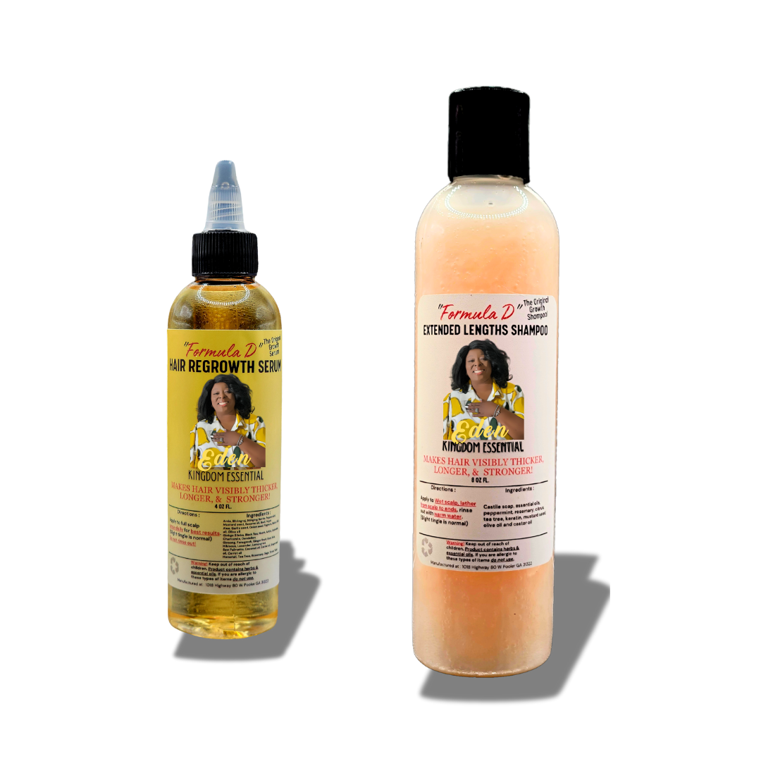 KIT:Formula D Hair Re-Growth Oil Serum & Shampoo DHT Blocker - Hair Loss Treatment for Men or Women, Alopecia Natural Hair Black Castor Oil